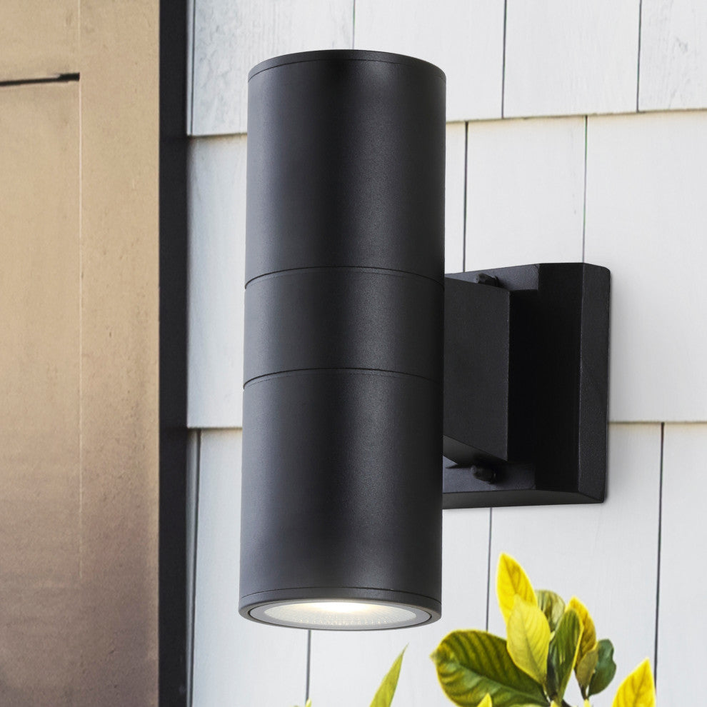 Duo Modern Outdoor Metal/Glass Integrated LED Sconce Uplight, Black