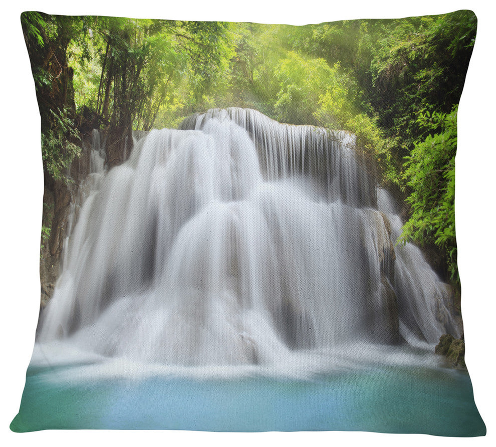 White Huai Mae Kamin Waterfall Abstract Throw Pillow, 16"x16"