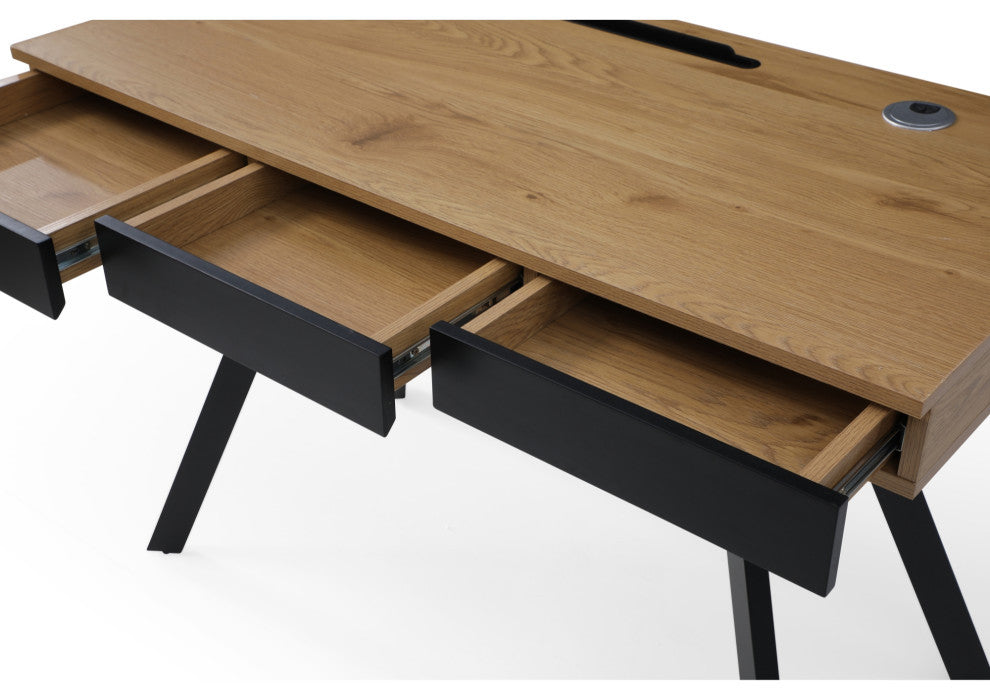 Loft Lyfe Magdalene Desk, 3 Storage Drawers, Natural/Black