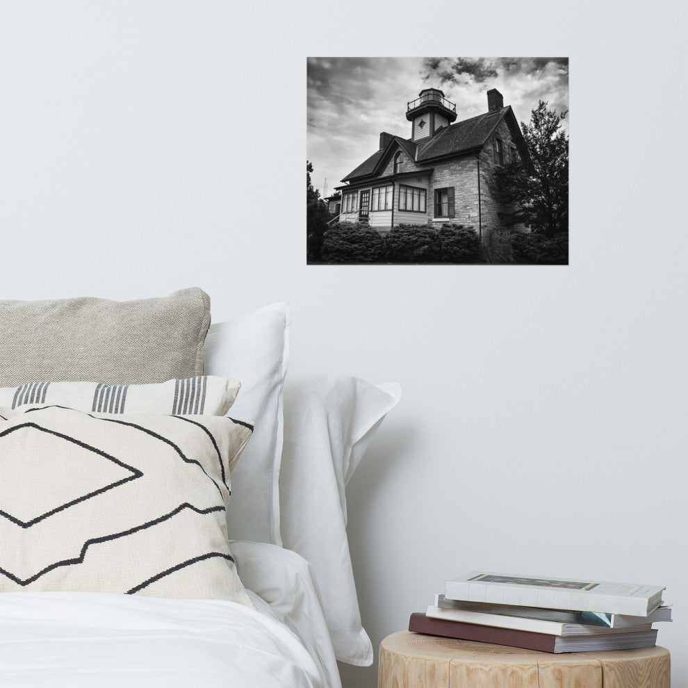 Cedar Point Lighthouse in Black and White Unframed Wall Art Prints, 16" X 20"