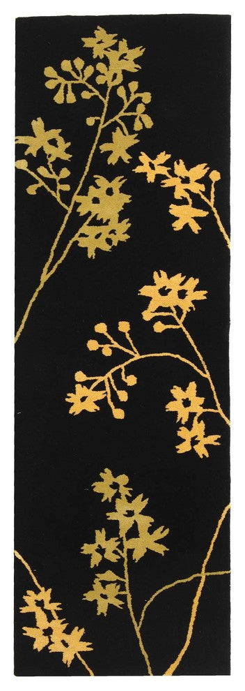 Safavieh Soho soh316b Floral Rug, Black/Lime, 2'6"x8'0" Runner