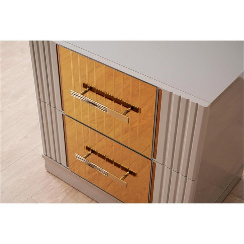 Lorenzo Gold Detailed Nightstand made with Wood in River Sand Gray