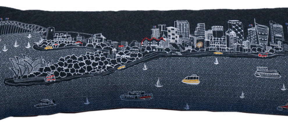 46" Black Sydney Nighttime Skyline Lumbar Decorative Pillow