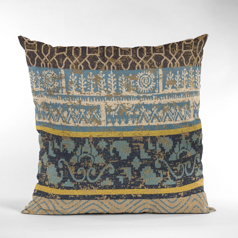 Plutus Blue Ancient Border Luxury Throw Pillow, 22"x22"