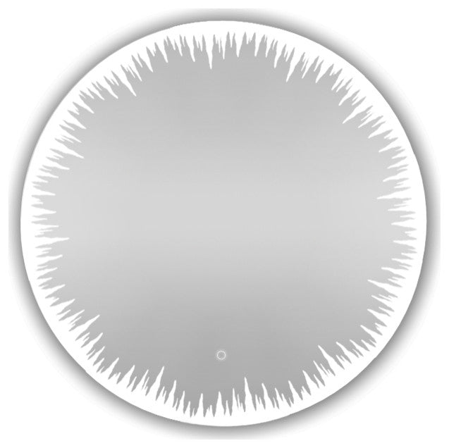 36" Flame, LED Lighted Round Mirror With Dimmer, Defogger, Touch Control.