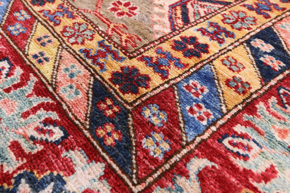 7' 10" X 9' 11" Geometric Super Kazak Handmade Wool Rug - Q12833