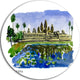 Cambodia Vector Illustration, Cityscape Painting Round Wall Art, 11"