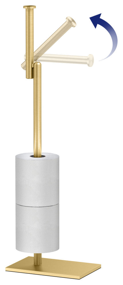 Square Freestanding Toilet Paper Holder, Brushed Brass, Storage