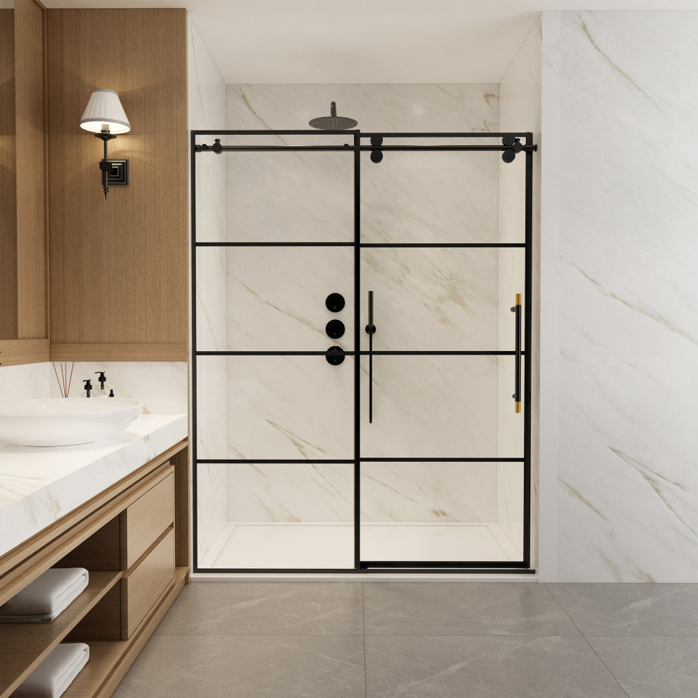 Losar Single Sliding Framed Shower Door, Matte Black, 60" W X 78"h