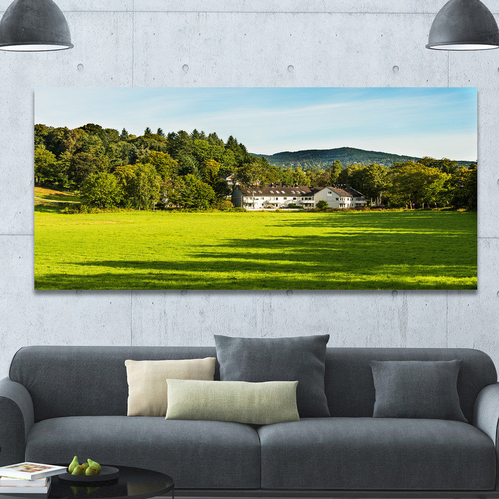 Alone Farmhouse in Meadow, Landscape Canvas Art Print, 60"x28"