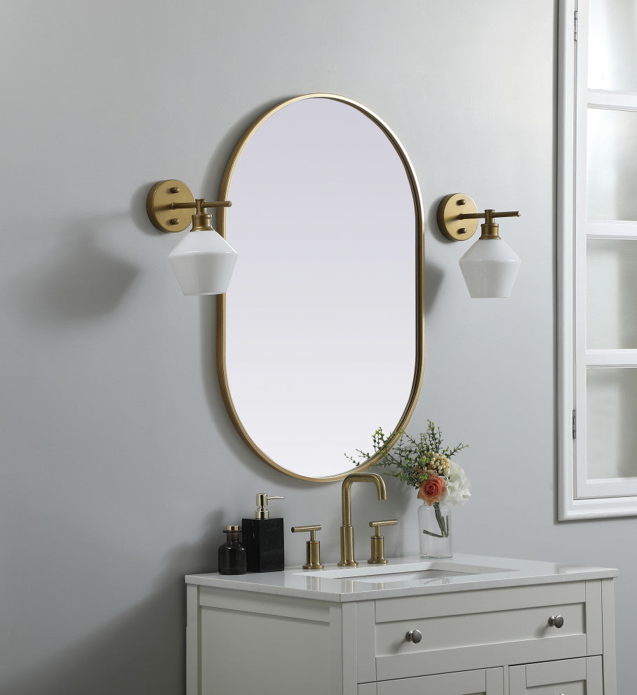 Metal Frame Oval Mirror 24X36 Inch, Brass