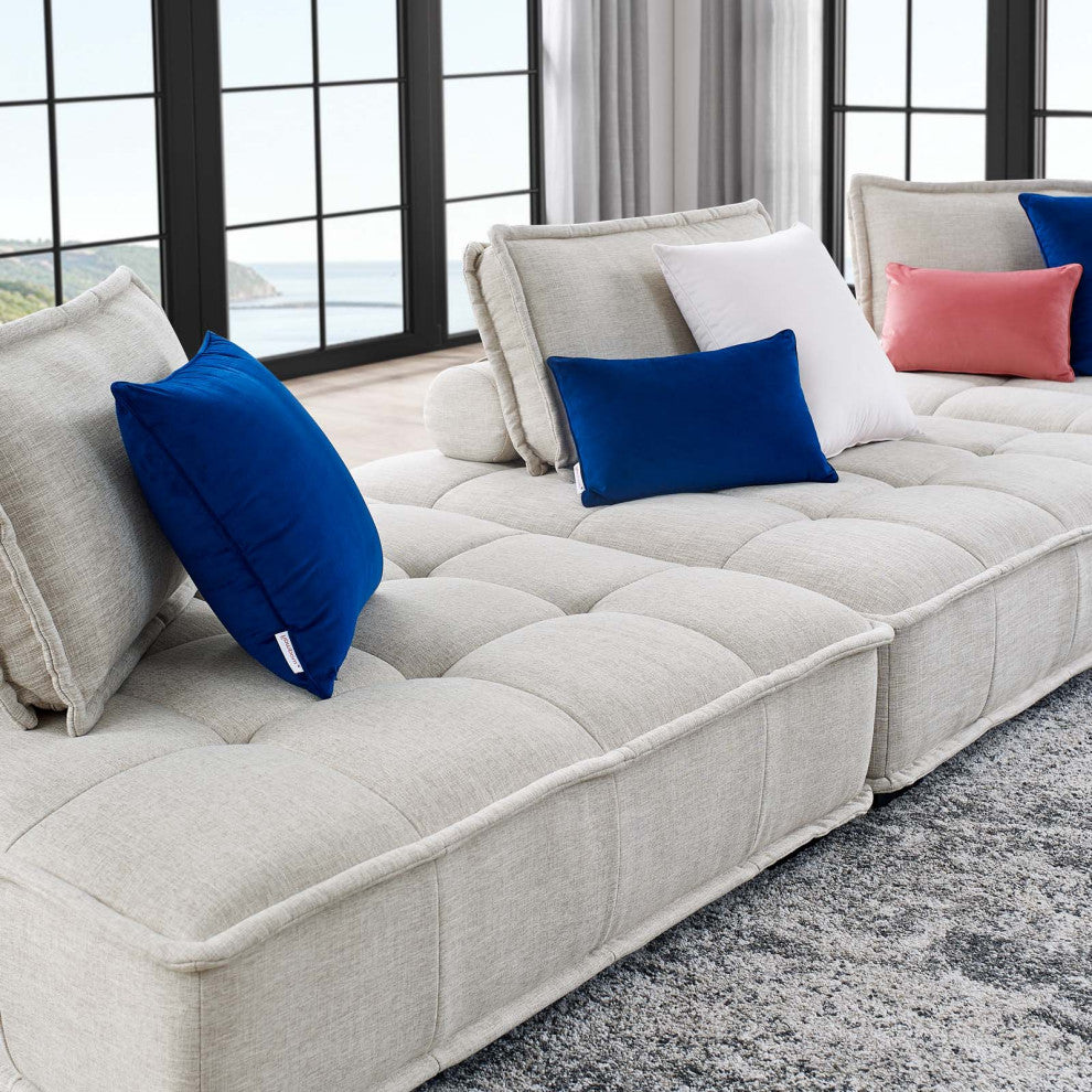 Modular Deep Tufted Sofa Set, Beige, Fabric, Modern, Lounge Hotel Hospitality