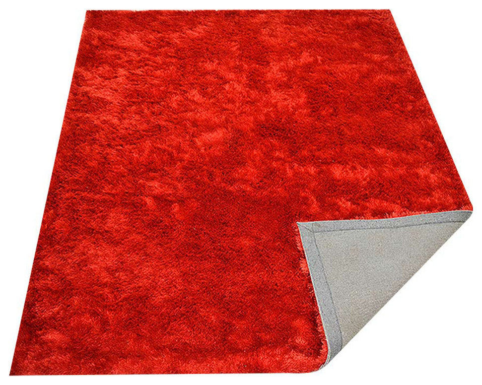 HAND TUFTED SHAG POLYESTER ECO-FRIENDLY AREA RUGS -Light Red Color, Solid Design