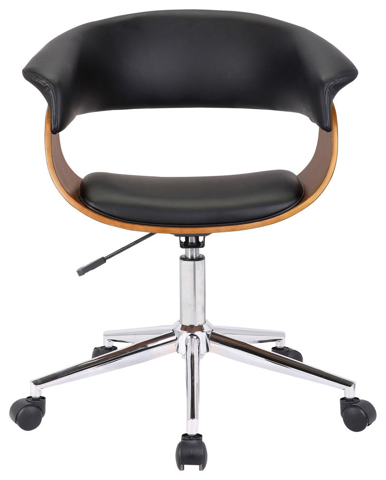 Bellevue Office Chair in Chrome Finish with Black Faux Leather and Walnut Veneer