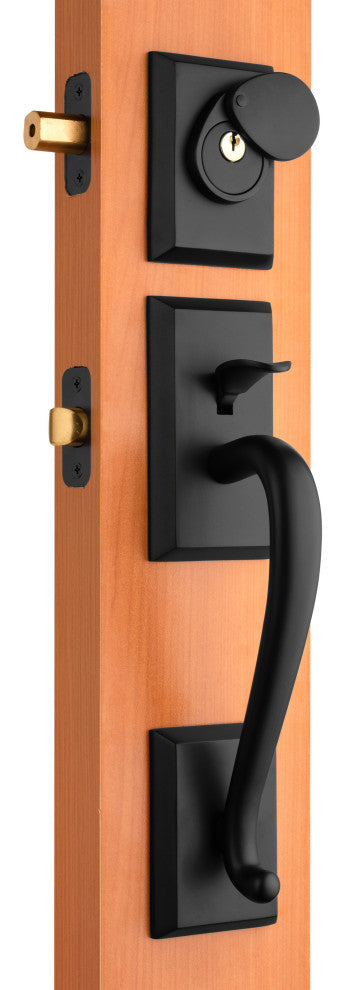 Rockwell Premium Solid Brass Entry Door Savoy Handleset, Antique Black