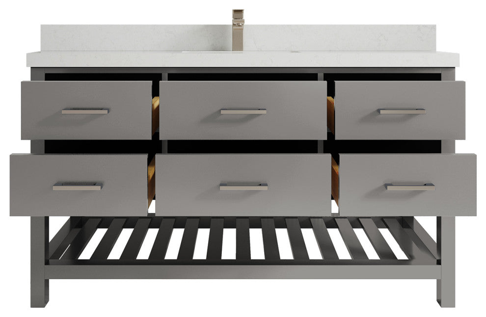 Parker 60 Single Sink Bathroom Vanity in Elephant Skin Gray  2" Carrara Quartz