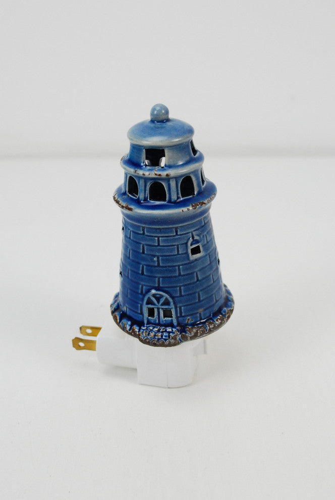Ceramic Lighthouse Night Light, Navy
