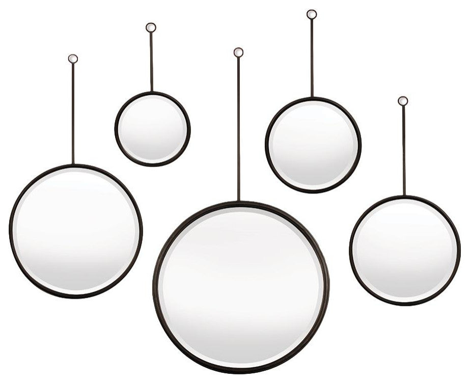 Elegant Set 5 Suspended Pendulum Round Wall Mirrors 10 - 24 in Collage Grouping