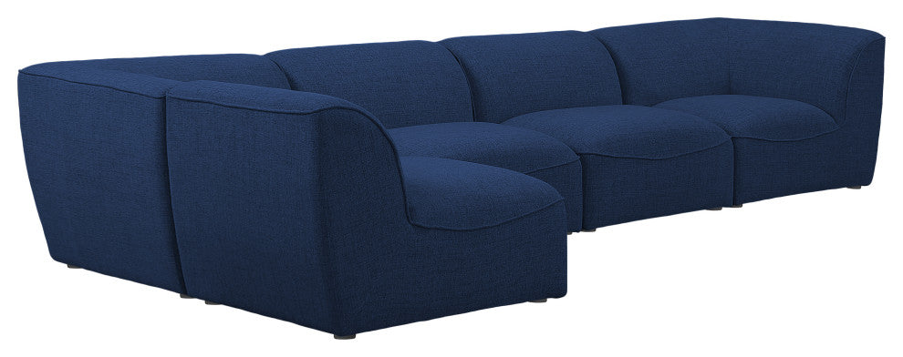 Miramar Linen Textured Fabric  5-Piece Modular L-Shaped Sectional, Navy