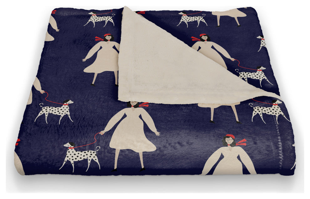 French Woman and Dog 50x60 Coral Fleece Blanket