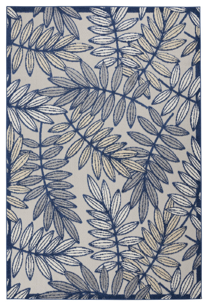 5' X 8' Ivory And Blue Floral Indoor Outdoor Area Rug
