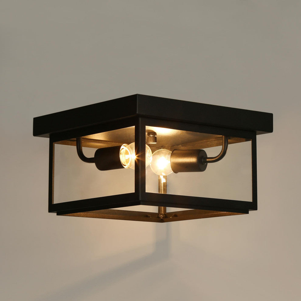 LNC 2-Light 11" Matte Black Square Modern/Contemporary LED Flush Mount Light
