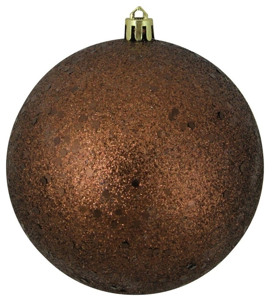 Mocha Brown Holographic Glitter Shatterproof Christmas Ball Ornament, 4"