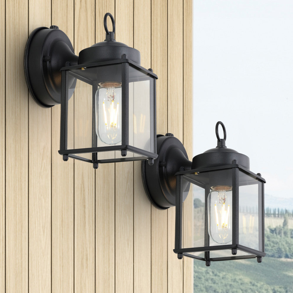 Boston 4.25" 1-Light Iron/Glass Outdoor LED Sconce, Black/Clear, Set of 2