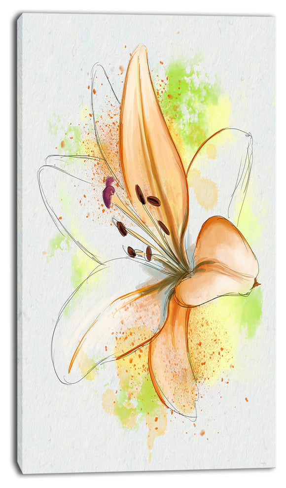 Cute Yellow Flower with Green Splashes, Floral Canvas Art Print, 16"x32"