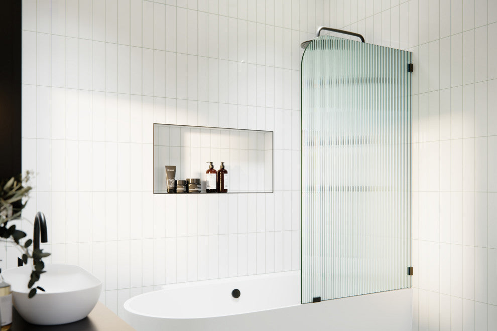Bathtub Fixed Panel, Fluted Radius, Right Hand, Matte Black