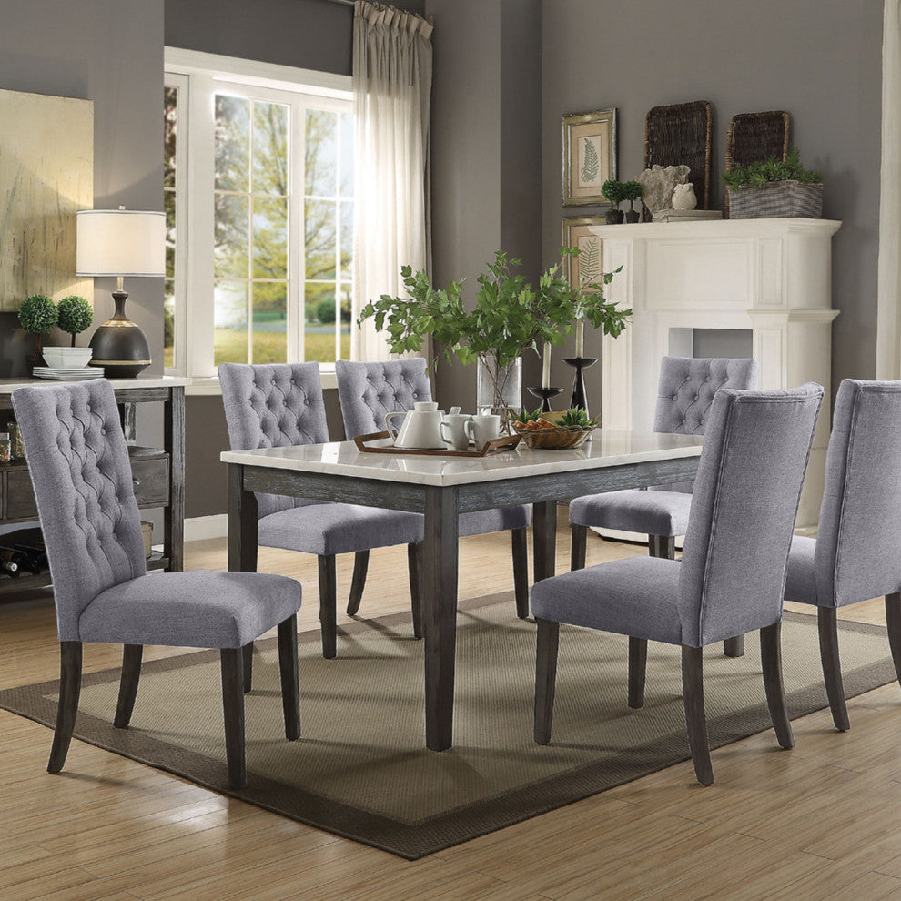 Set of 2 Upholstered Side Chair, Gray/Gray Oak Finish
