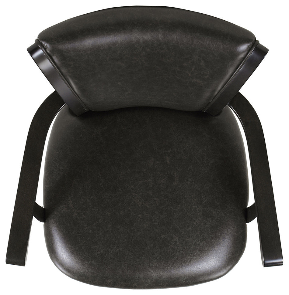 Williams Swivel Bar and Counter Stool With Armrests, Vintage Black Brown Faux Leather, Counter Height