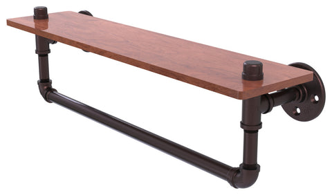 Pipeline Ironwood Shelf with Towel Bar, Antique Bronze, 22