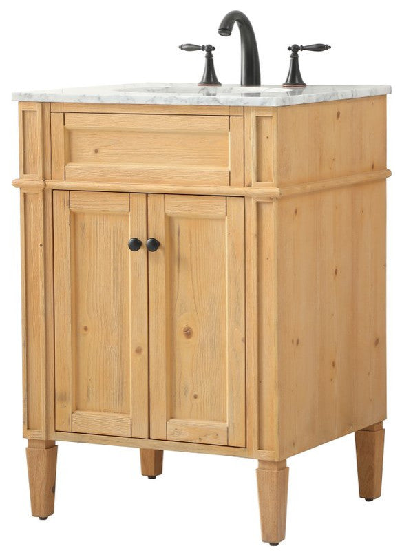 Home Living Vanity with Carrara White Marble Countertop, Natural Wood, 24", Single Sink