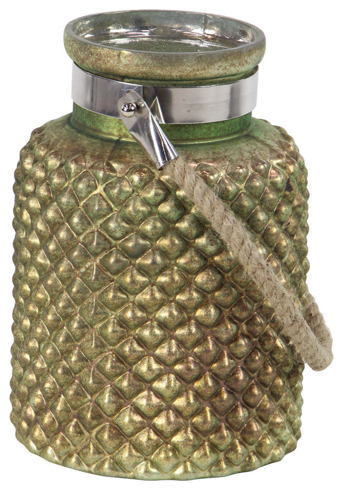 Coastal Glass and Stainless Steel Jar Candle Lantern With Jute Rope Handle