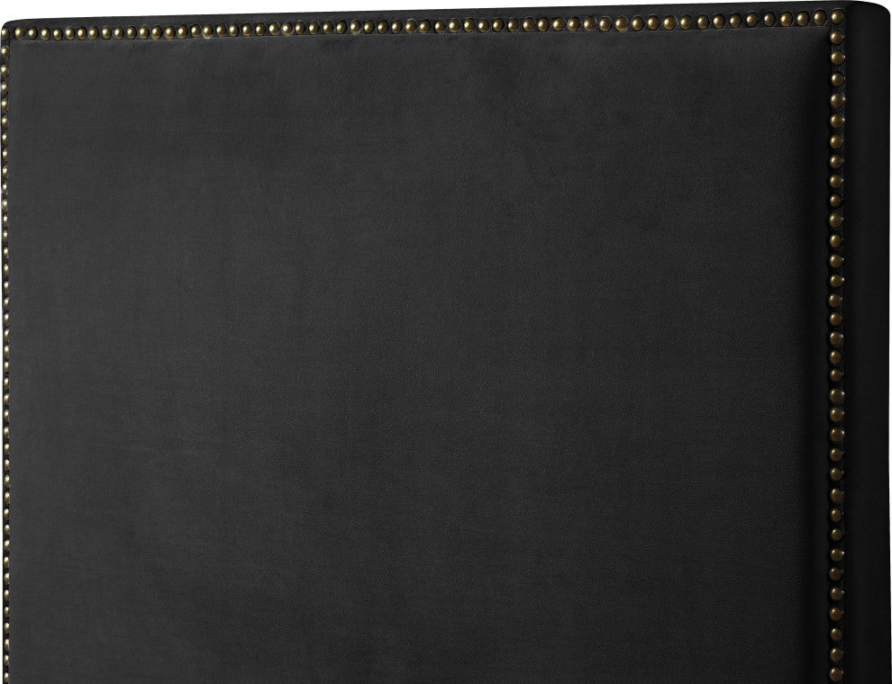 Harlie Velvet Upholstered Bed, Black, Twin
