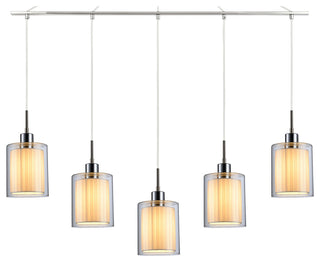 Alaina 5L Linear Pendant, Clear Glass/Off-White Pleated Shade