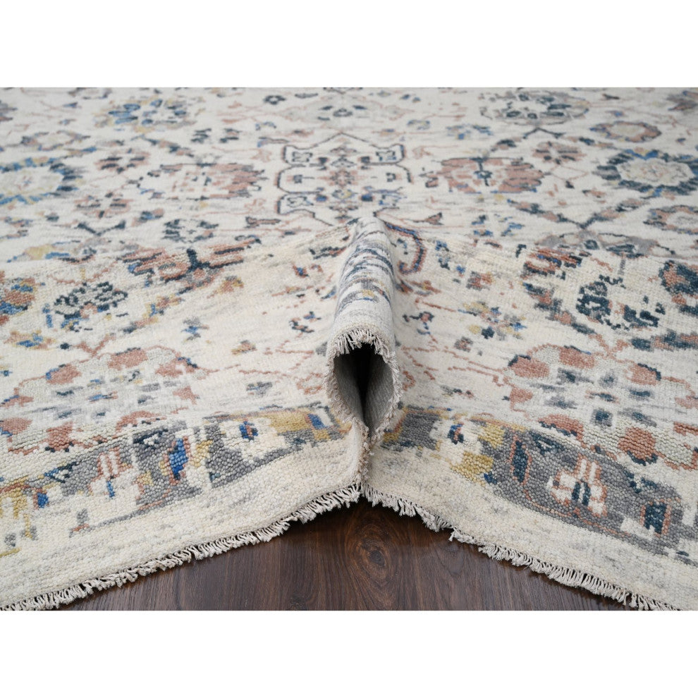 Ivory Wool Pile Natural Dyes Mahal Design Hand Knotted Oriental Rug 12'1"x14'9"