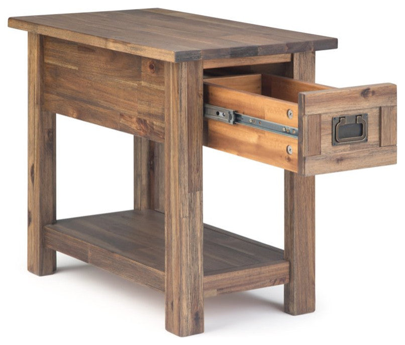 14" Wide Rectangle Rustic Narrow Side Table In Rustic Natural Aged Brown