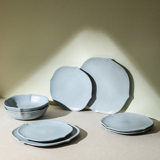 Stone Lain Baskerville Stoneware 12-Piece Dinnerware Set, Light Blue
