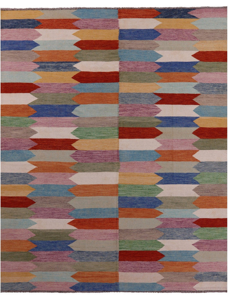 9' 6" X 12' 0" Kilim Flat Weave Wool On Wool Rug - Q12588