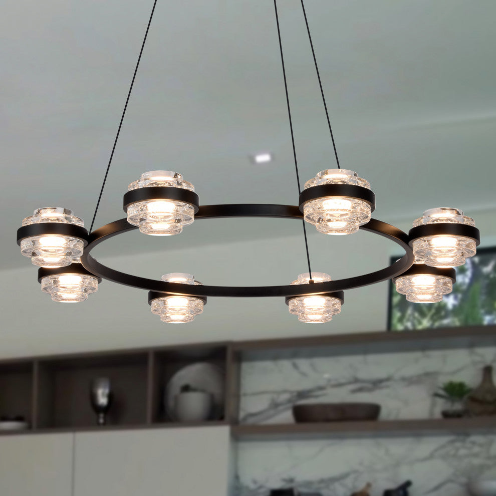Milano 33" ETL Certified Integrated LED Height Adjustable Chandelier, Black
