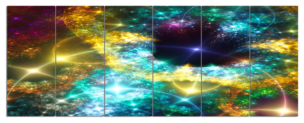 Golden Cosmic Black Hole, Abstract Art on Canvas, 70"x28", 6 Panels