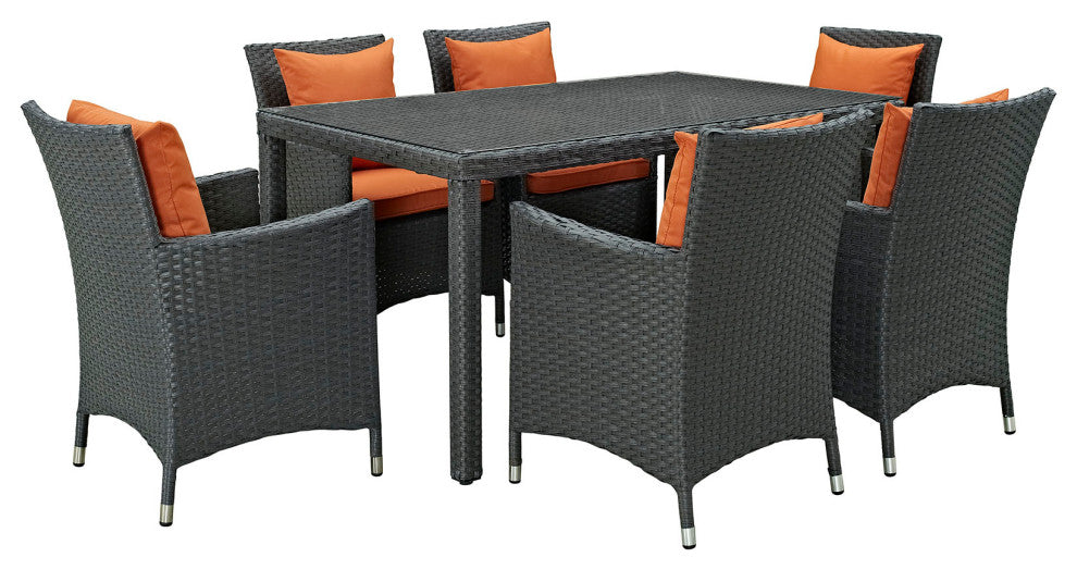 Modway Sojourn 7 Piece Outdoor Patio Sunbrella Dining Set, Canvas Tuscan