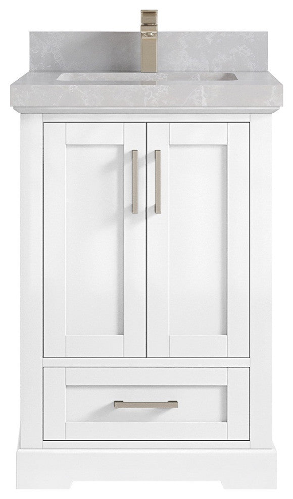 Boston 24 Single Sink Bathroom Vanity, White 2" Pearl Gray