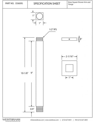 1/2" Ips X 9" Square Ceiling Mounted Arm With Flange In Polished Chrome