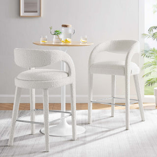 Pinnacle Boucle Upholstered Bar StoolSet of 2, Ivory Silver