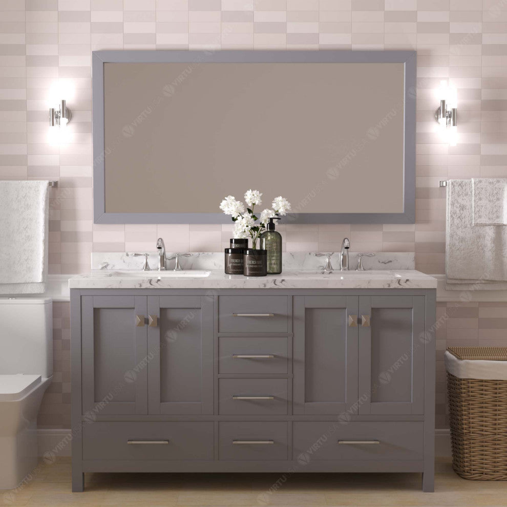 Caroline Avenue 60" Double Bath Vanity With Cultured Marble Quartz Top, Gray