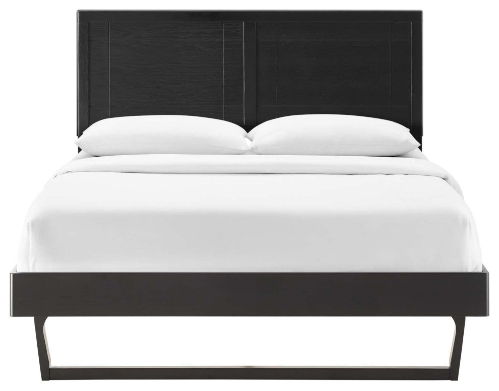 Platform Bed Frame, King Size, Wood, Black, Modern Mid-Century, Bedroom Master