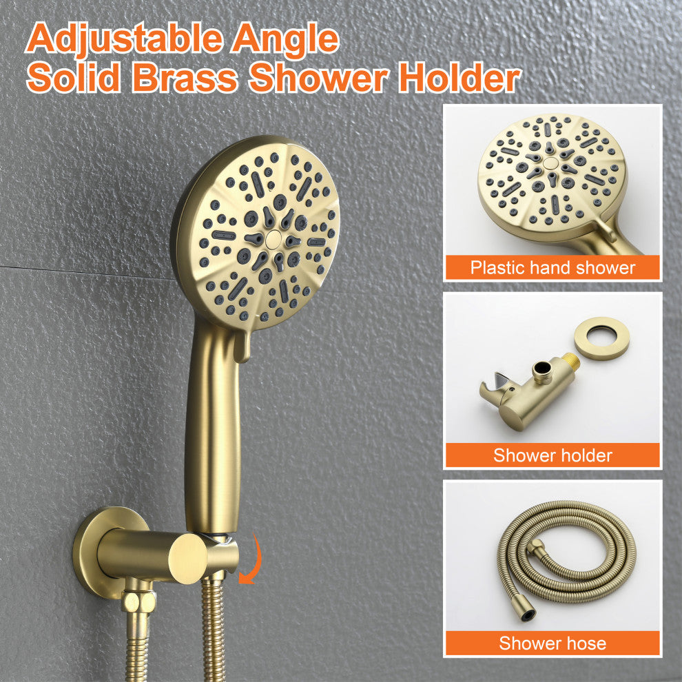Wellfor Shower Faucet Set, 10" Ceiling Shower Head, Handheld Shower, Tub Spout, Brushed Gold
